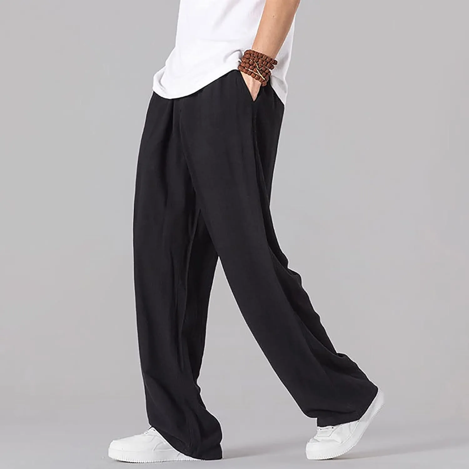Men's Baggy Wide Leg Pants Summer Elastic Waist Trendy Casual Leisure Style Elasticity Comfy Fashion Trousers