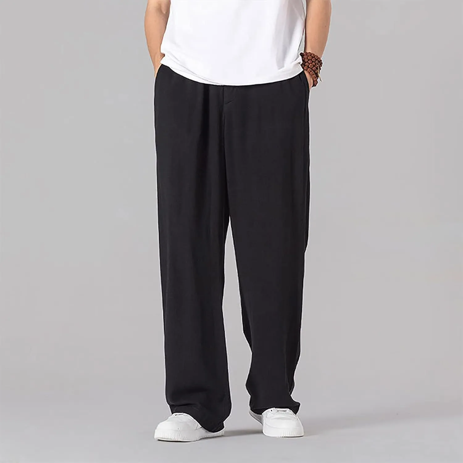 Men's Baggy Wide Leg Pants Summer Elastic Waist Trendy Casual Leisure Style Elasticity Comfy Fashion Trousers