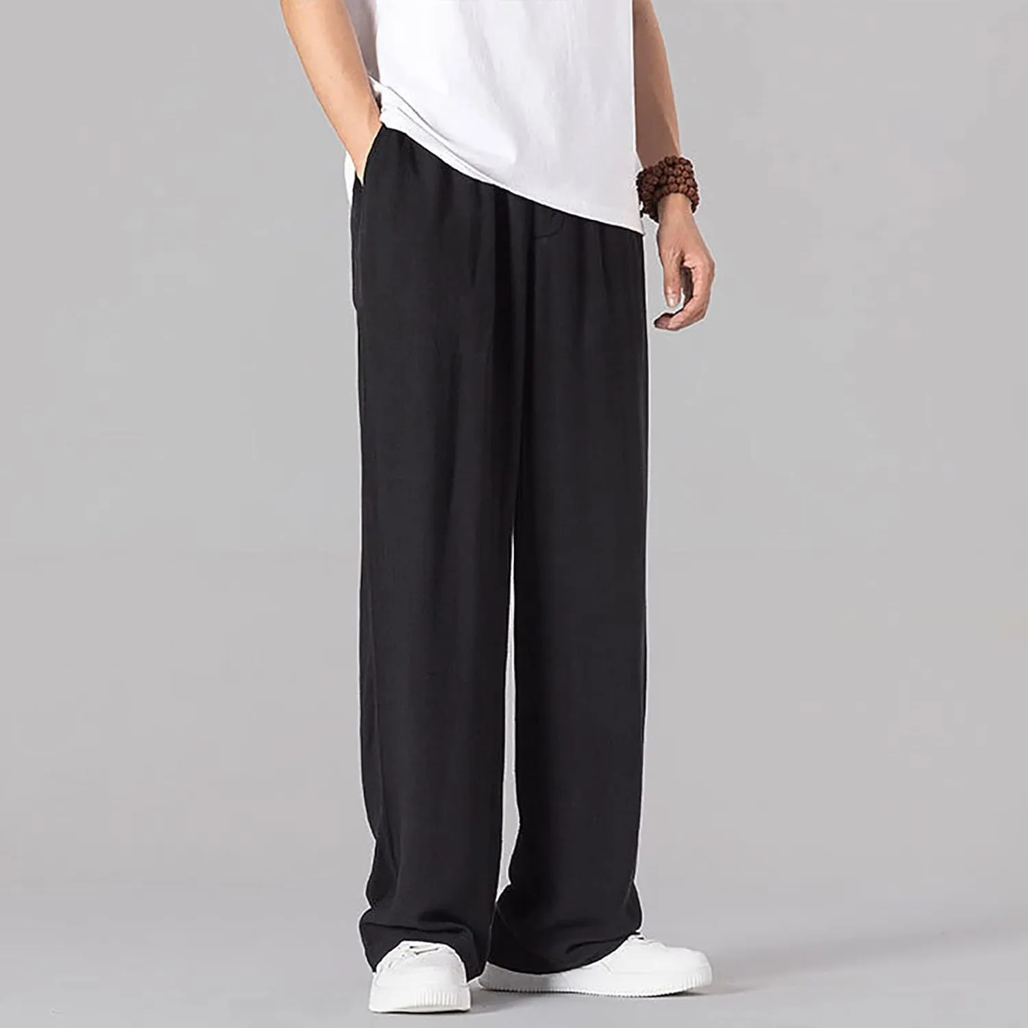 Men's Baggy Wide Leg Pants Summer Elastic Waist Trendy Casual Leisure Style Elasticity Comfy Fashion Trousers