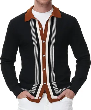 Mens Cardigan Sweater Men's Stripped Button Down Sweater Single-Breasted V-Neck Knitted Cardigans Coat