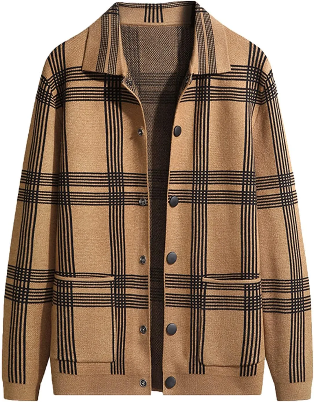 Mens Cardigan Sweaters with Buttons Men Stripped Print Label Collar Cardigan Button Down Long Lightweight Knit Sweater