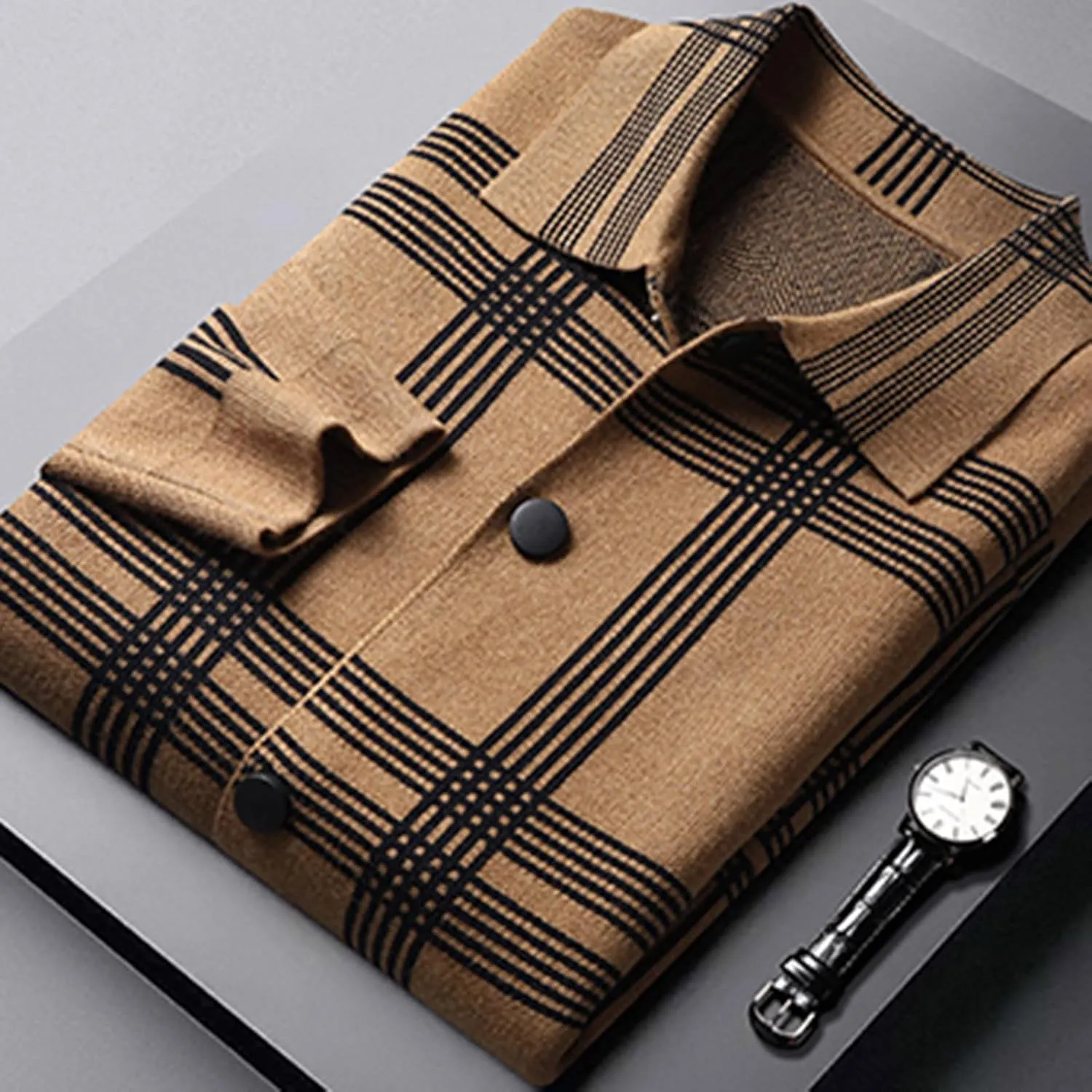 Mens Cardigan Sweaters with Buttons Men Stripped Print Label Collar Cardigan Button Down Long Lightweight Knit Sweater