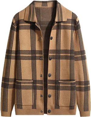 Mens Cardigan Sweaters with Buttons Men Stripped Print Label Collar Cardigan Button Down Long Lightweight Knit Sweater
