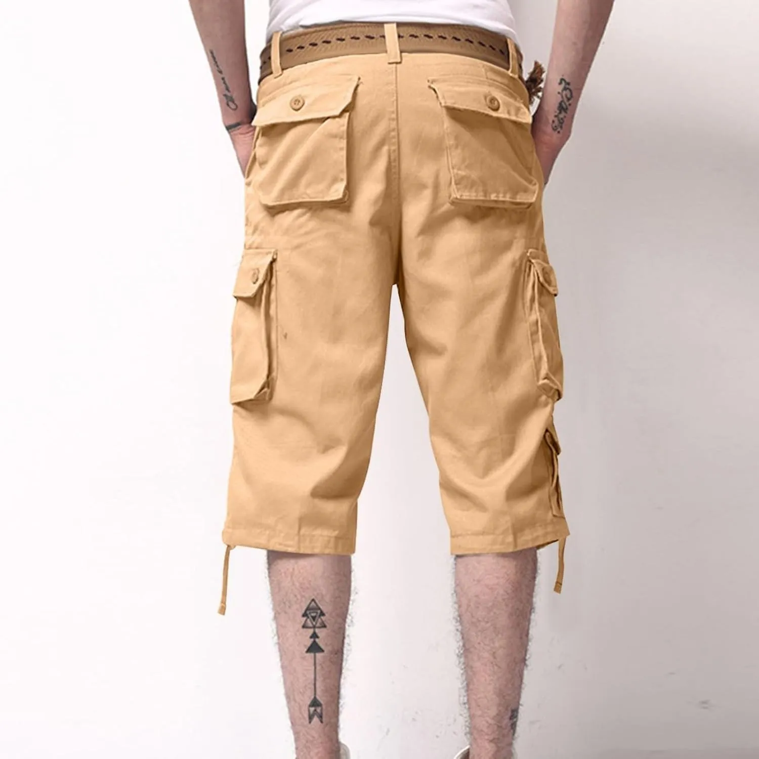 Mens Cargo 3/4 Pants Plus Size Soft Stretchy Outdoor Drawstring Work Pants Quick Dry Capri Pants Trousers for Gym