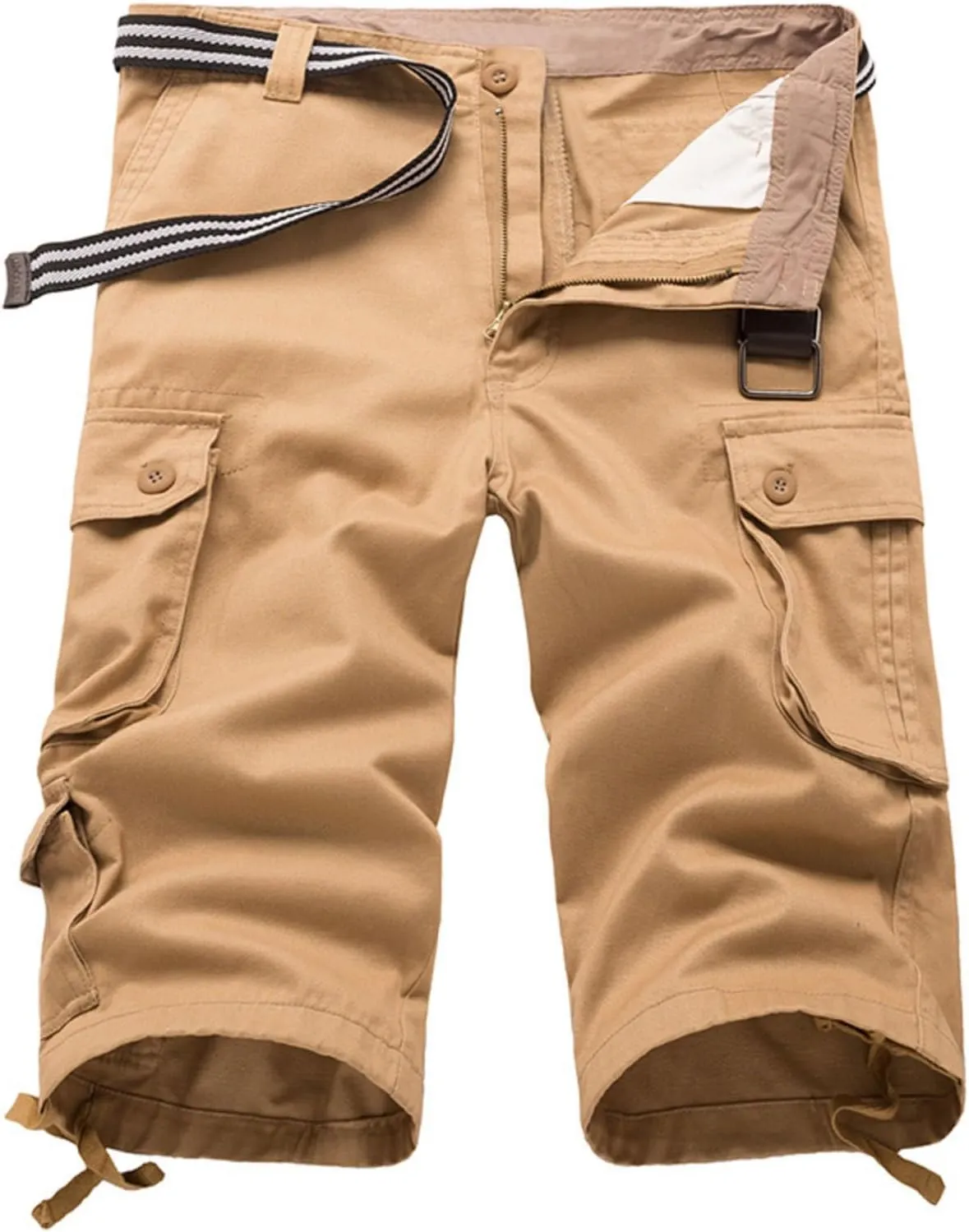 Mens Cargo 3/4 Pants Plus Size Soft Stretchy Outdoor Drawstring Work Pants Quick Dry Capri Pants Trousers for Gym