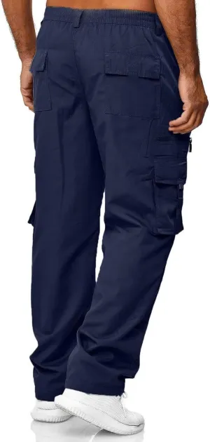 Mens Cargo Pants Big and Tall Elastic Waist Loose Fit Sweatpants Casual Lightweight Stretch Straight Leg Joggers with Pockets