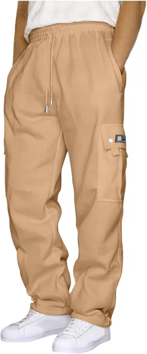 Mens Cargo Sweatpants Drawstring Athletic Pants Elastic Waist Baggy Joggers Overalls Casual Loose Fit Trousers