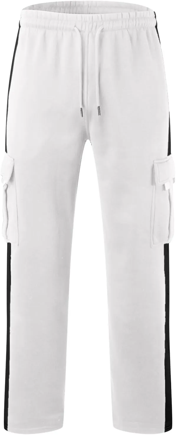 Mens Casual Cargo Sweatpants Athletic Drawstring Pants Elastic Waist Wide Leg Overalls Loose Fit Workout Trousers
