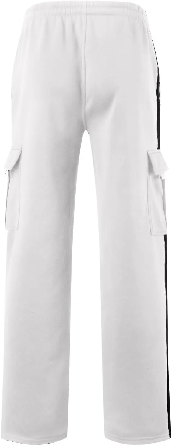 Mens Casual Cargo Sweatpants Athletic Drawstring Pants Elastic Waist Wide Leg Overalls Loose Fit Workout Trousers