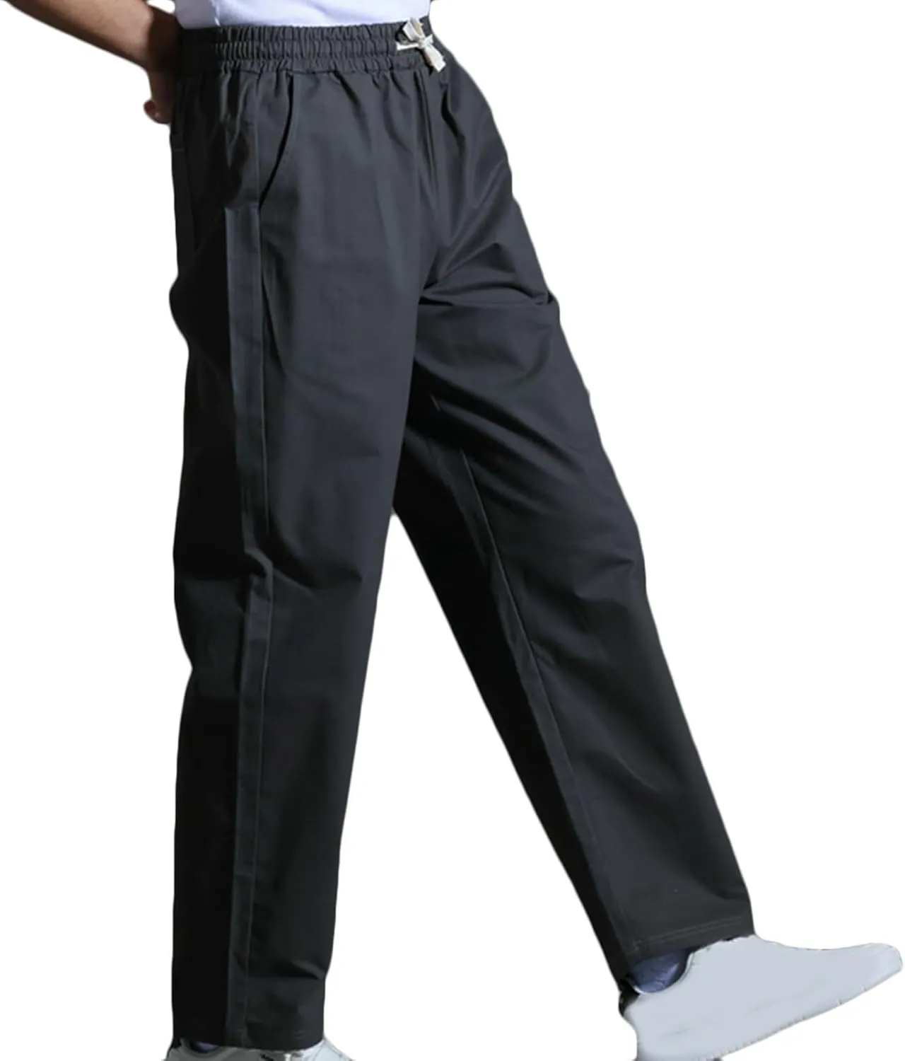 Mens Casual Cotton Pants Elastic Waist Drawstring Straight Leg Trousers Lightweight Breathable Pants with Pockets