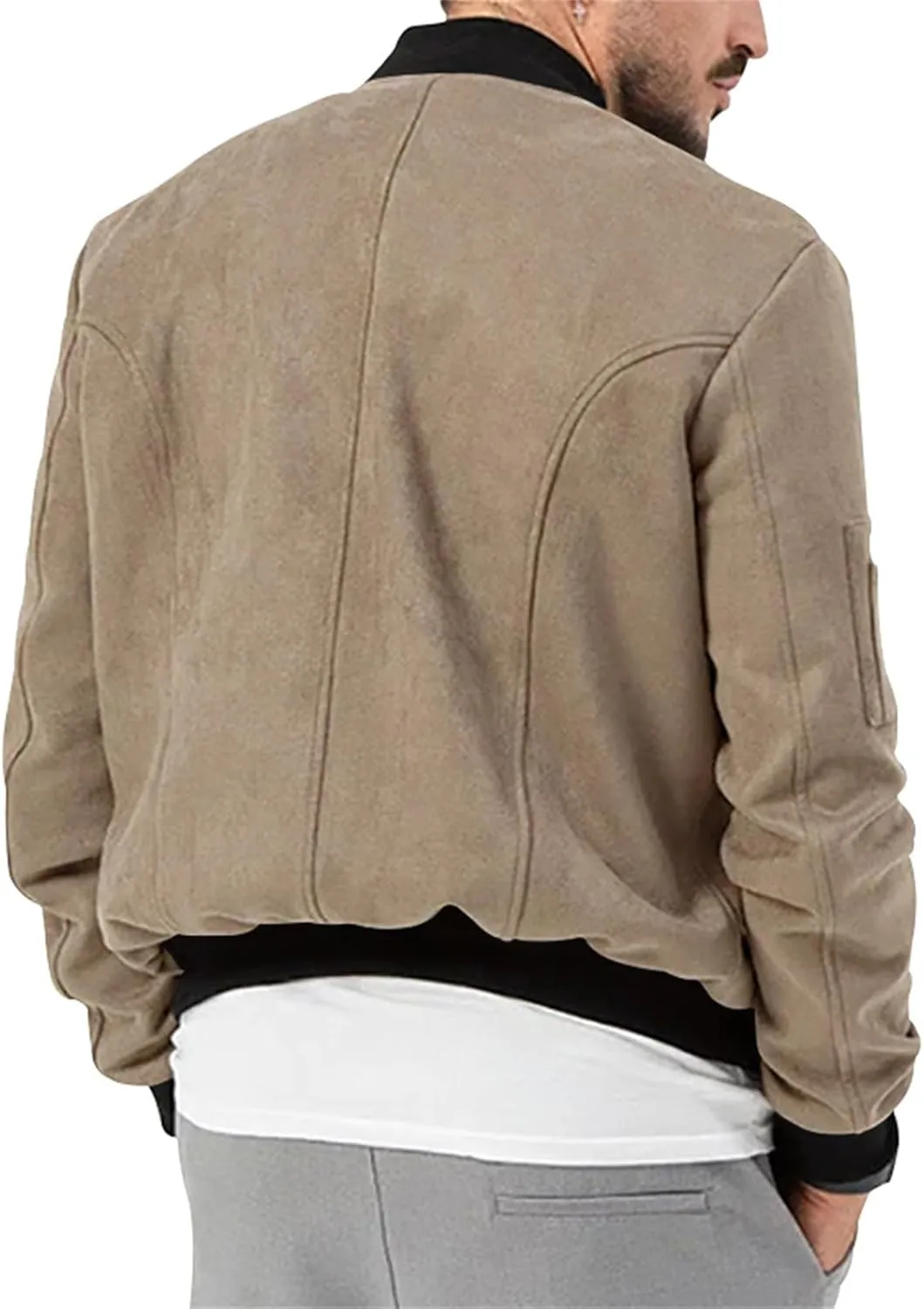 Mens Casual Long Sleeve Varsity Cardigan Jacket Suede Bomber Button Down Lightweight Baseball Letterman Jacket