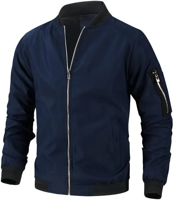 Mens Casual Open Front Bomber Jacket Coat Fall Winter Full Zip Windbreaker Outdoor Leisure Long Sleeve Outwear