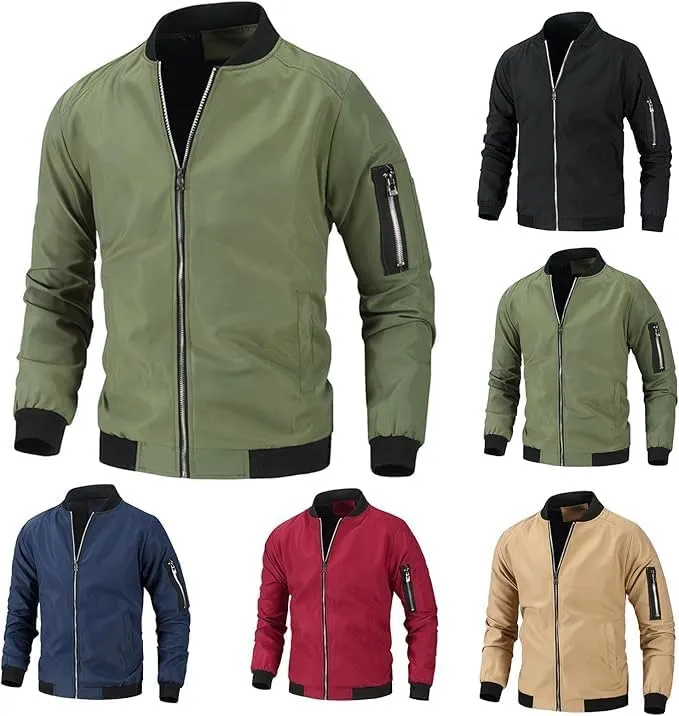 Mens Casual Open Front Bomber Jacket Coat Fall Winter Full Zip Windbreaker Outdoor Leisure Long Sleeve Outwear