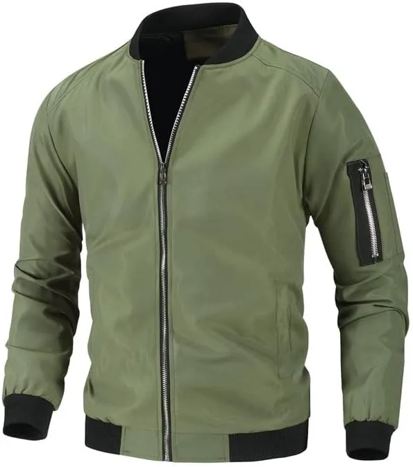 Mens Casual Open Front Bomber Jacket Coat Fall Winter Full Zip Windbreaker Outdoor Leisure Long Sleeve Outwear