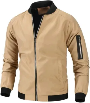 Mens Casual Open Front Bomber Jacket Coat Fall Winter Full Zip Windbreaker Outdoor Leisure Long Sleeve Outwear