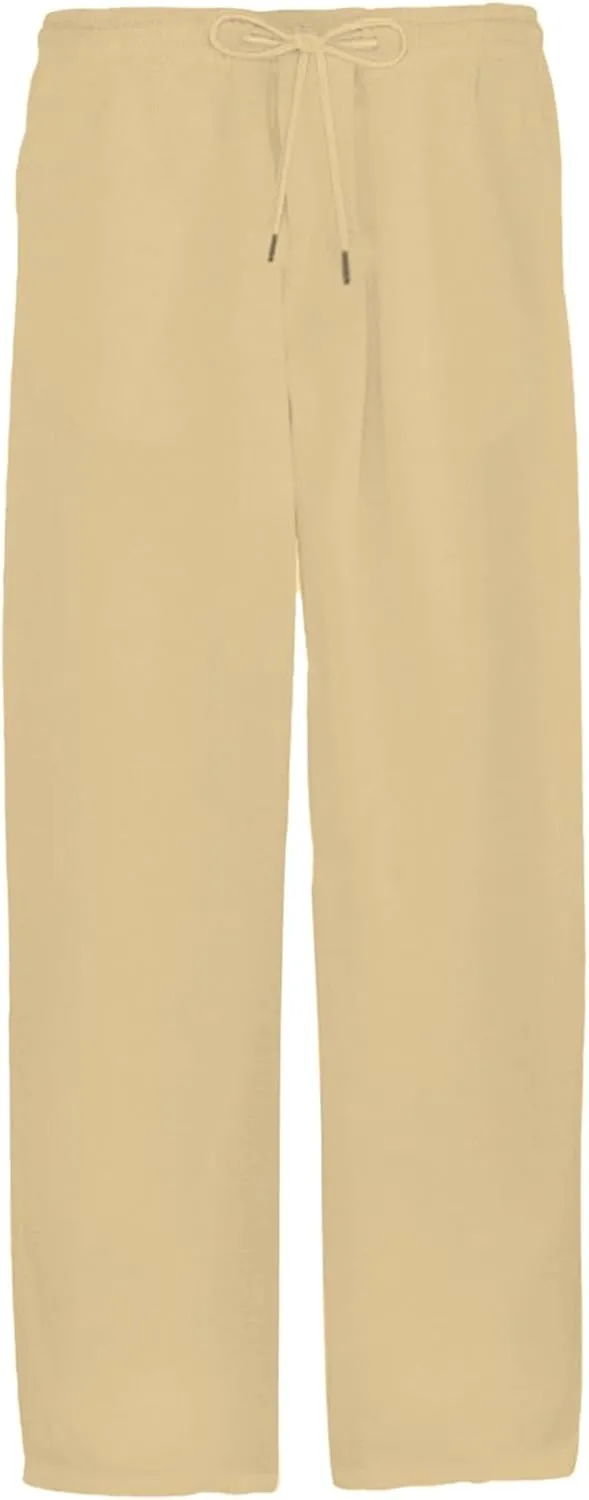 Mens Casual Pants Relaxed Fit Elastic Waist Baggy Linen Pants Lightweight Drawstring Summer Beach Yoga Trousers with Pockets