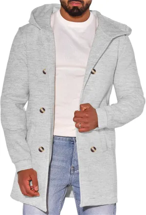 Mens Classic Trench Coat Wool Blend Cardigan Jacket Fleece Lined Long Business Overcoat Warm Hooded Double-Breasted Pea Coat