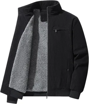 Men's Corduroy Bomber Jacket Vintage Sherpa-Lined Trucker Coat Full Zip Winter Design