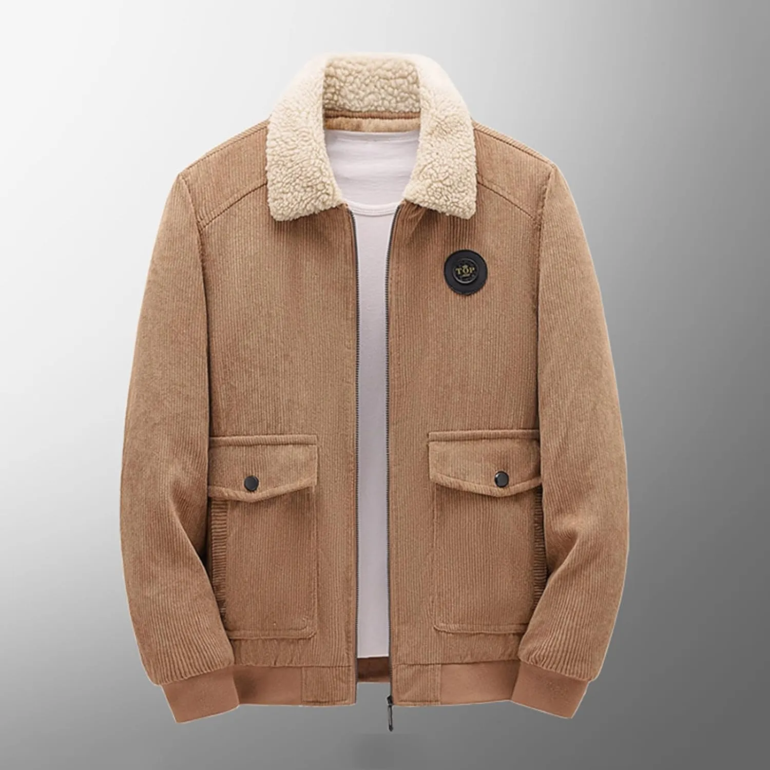 Men's Corduroy Jacket Casual Sherpa Fleece Lined Trucker Jackets Corduroy Bomber Jacket Coat for Men