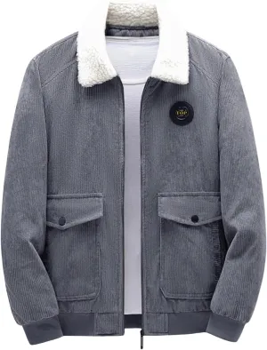 Men's Corduroy Jacket Casual Sherpa Fleece Lined Trucker Jackets Corduroy Bomber Jacket Coat for Men