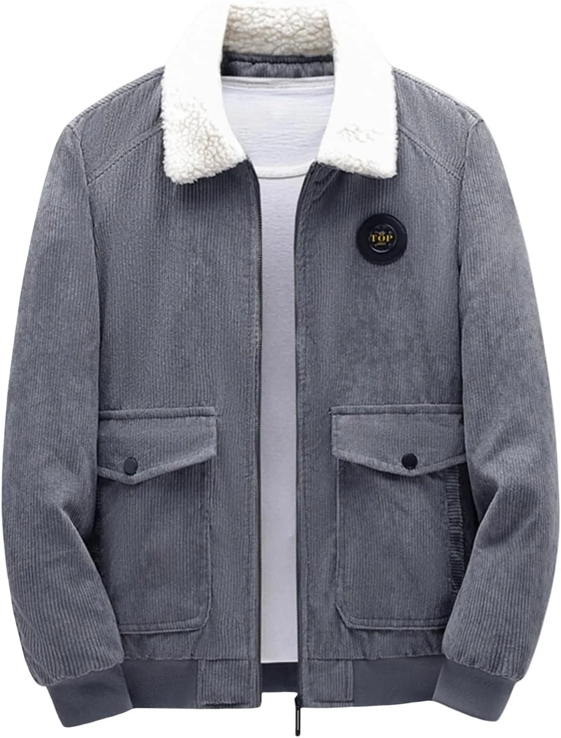 Men's Corduroy Jacket Casual Sherpa Fleece Lined Trucker Jackets Corduroy Bomber Jacket Coat for Men