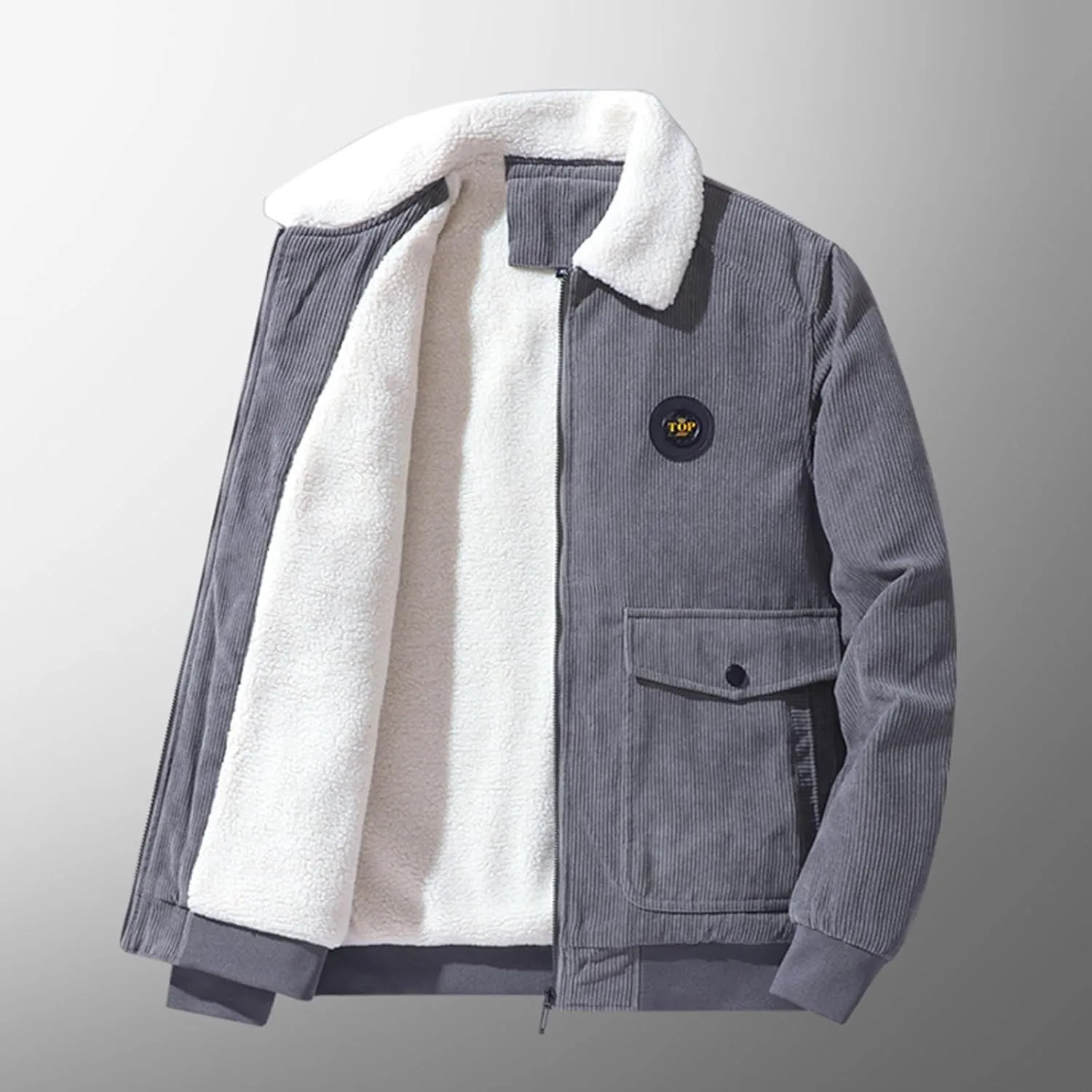 Men's Corduroy Jacket Casual Sherpa Fleece Lined Trucker Jackets Corduroy Bomber Jacket Coat for Men
