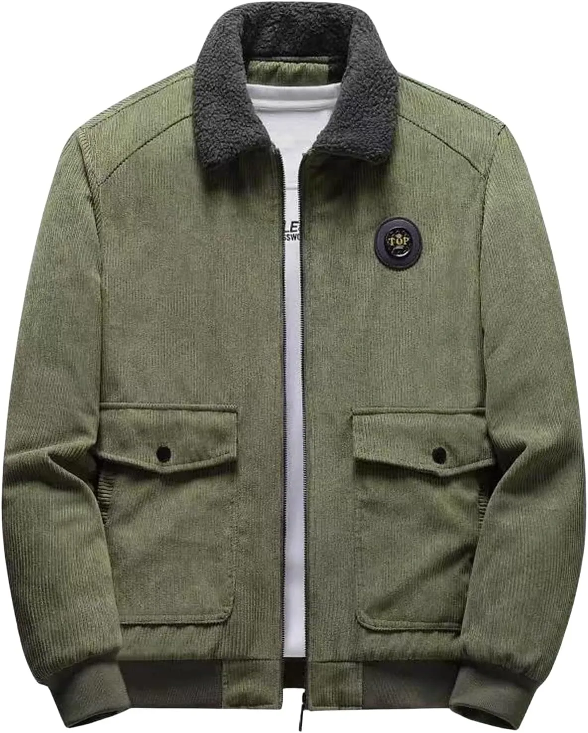 Men's Corduroy Jacket Casual Sherpa Fleece Lined Trucker Jackets Corduroy Bomber Jacket Coat for Men