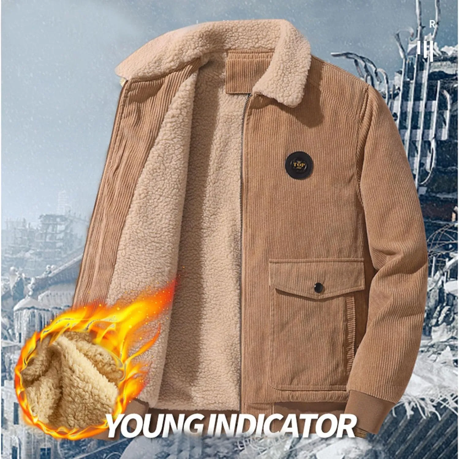 Men's Corduroy Jacket Casual Sherpa Fleece Lined Trucker Jackets Corduroy Bomber Jacket Coat for Men