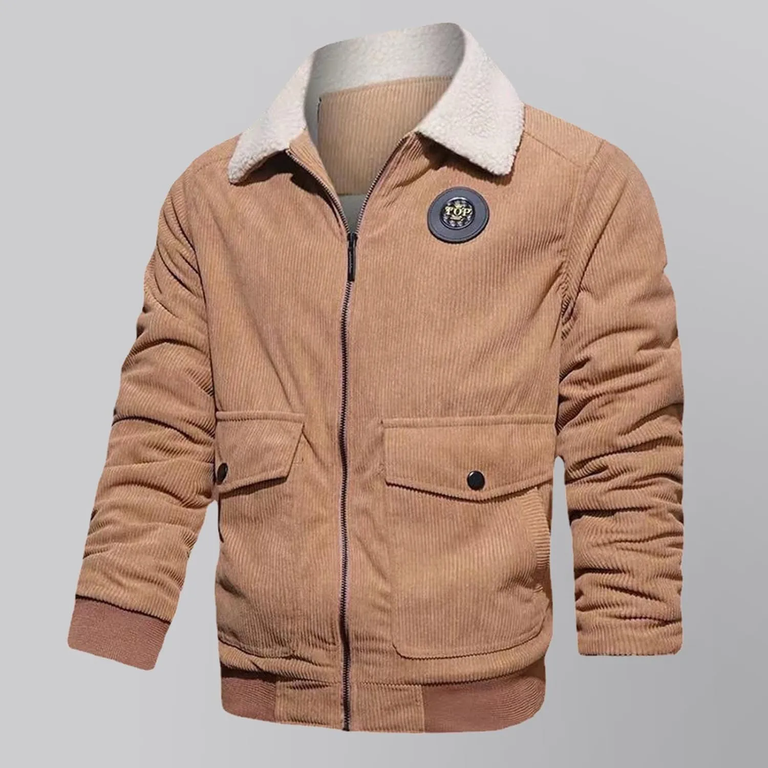Men's Corduroy Jacket Casual Sherpa Fleece Lined Trucker Jackets Corduroy Bomber Jacket Coat for Men