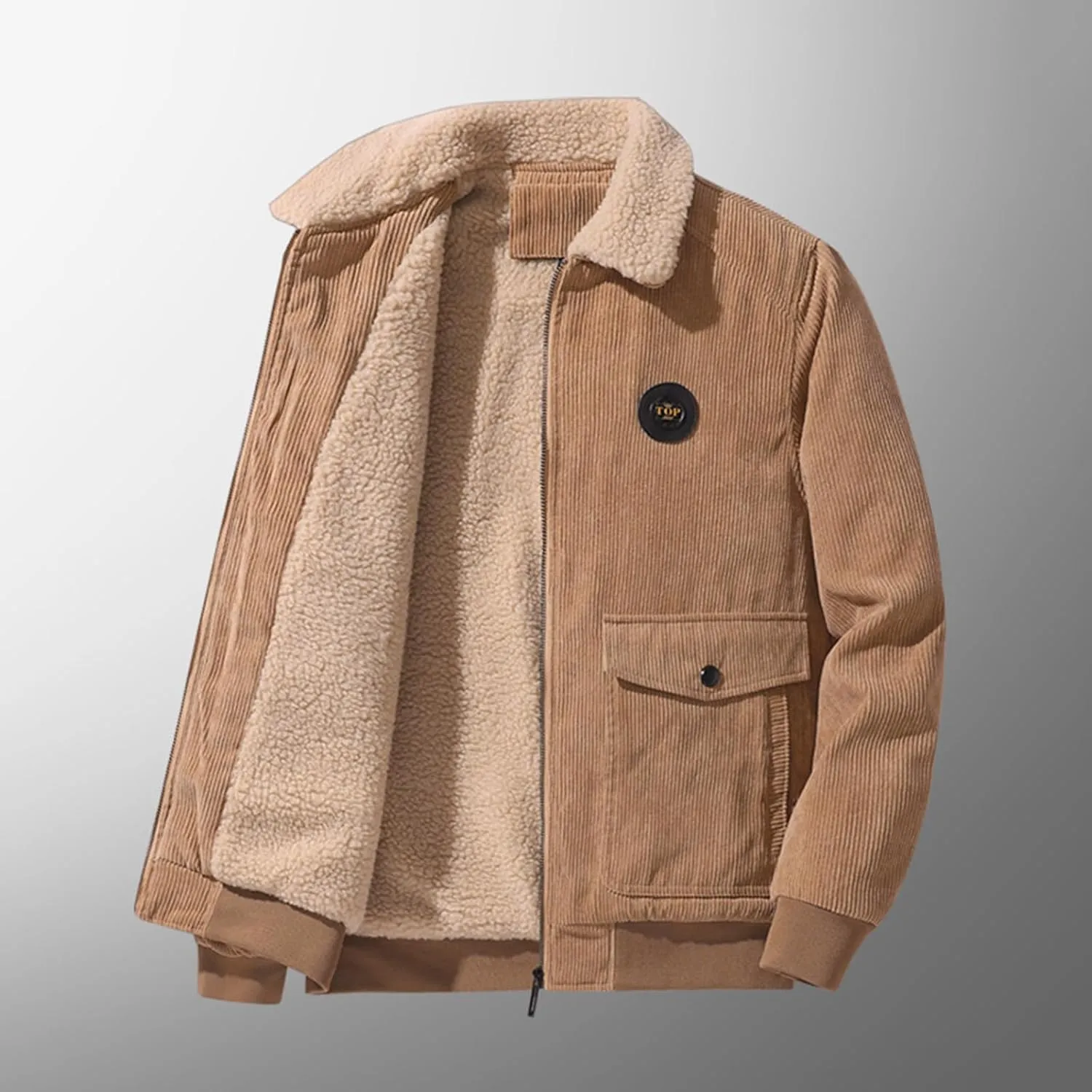 Men's Corduroy Jacket Casual Sherpa Fleece Lined Trucker Jackets Corduroy Bomber Jacket Coat for Men