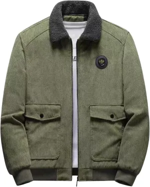 Men's Corduroy Jacket Casual Sherpa Fleece Lined Trucker Jackets Corduroy Bomber Jacket Coat for Men