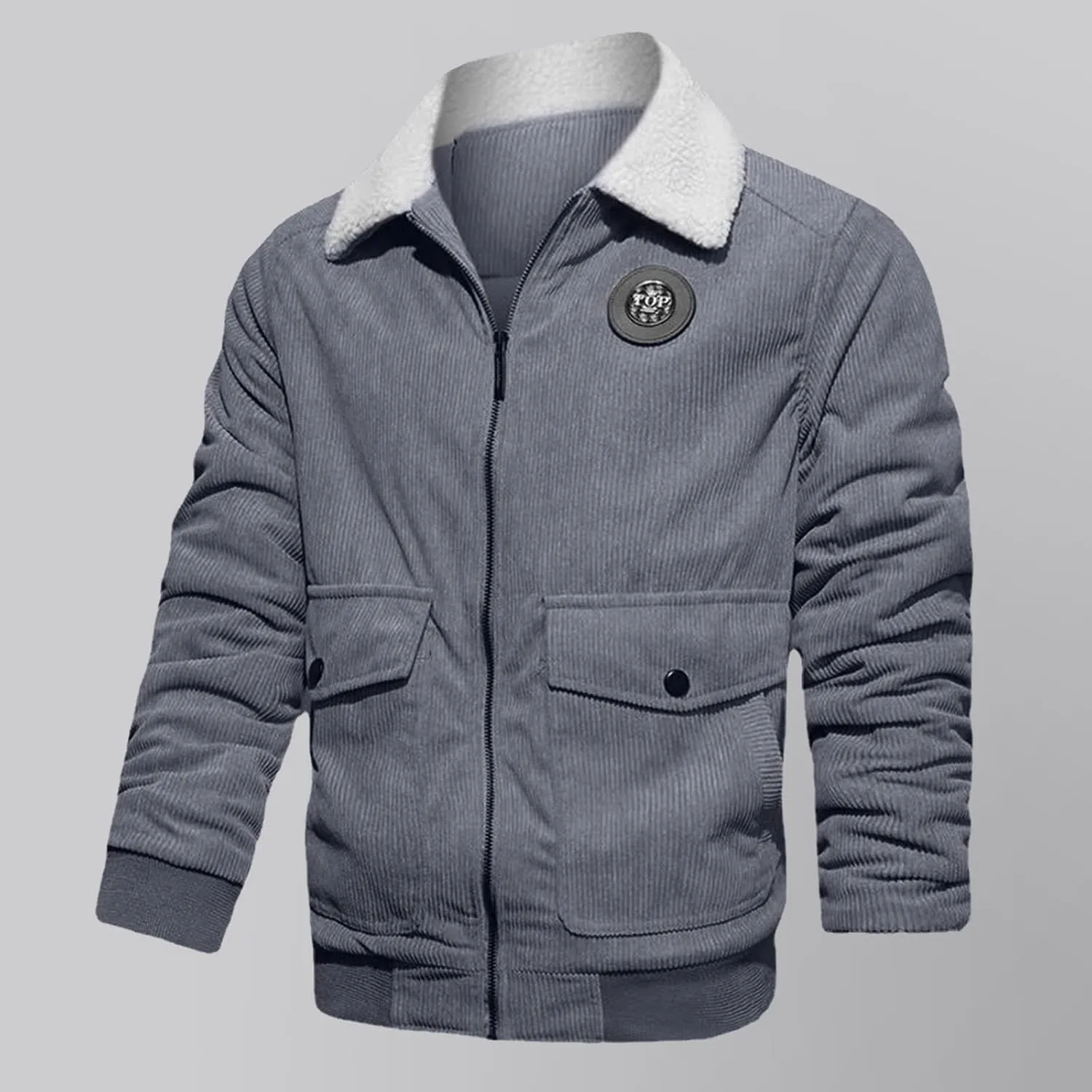 Men's Corduroy Jacket Casual Sherpa Fleece Lined Trucker Jackets Corduroy Bomber Jacket Coat for Men