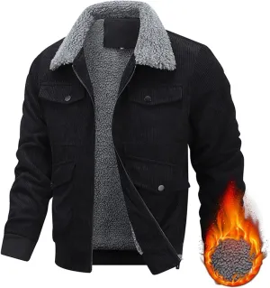 Men's Corduroy Jacket Fleece Sherpa Lined Trucker Jackets Turn-Down Collar Warm Winter Coats Casual Outwear with Pocket