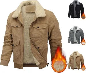 Mens Corduroy Jackets Sherpa Fleece Lined Warm Winter Casual Trucker Coats Stylish Bomber Jacket with Multi Pockets