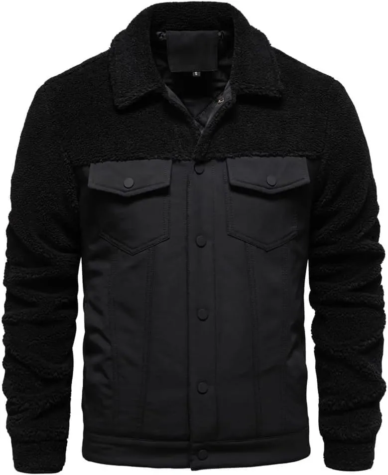 Men's Corduroy Trucker Jacket Sherpa-Lined Winter Casual Coat with Turn-Down Collar