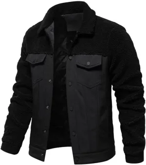 Men's Corduroy Trucker Jacket Sherpa-Lined Winter Casual Coat with Turn-Down Collar