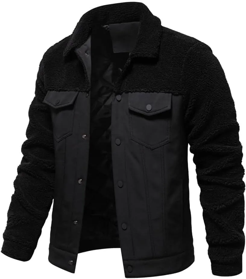 Men's Corduroy Trucker Jacket Sherpa-Lined Winter Casual Coat with Turn-Down Collar