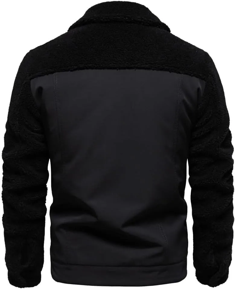 Men's Corduroy Trucker Jacket Sherpa-Lined Winter Casual Coat with Turn-Down Collar