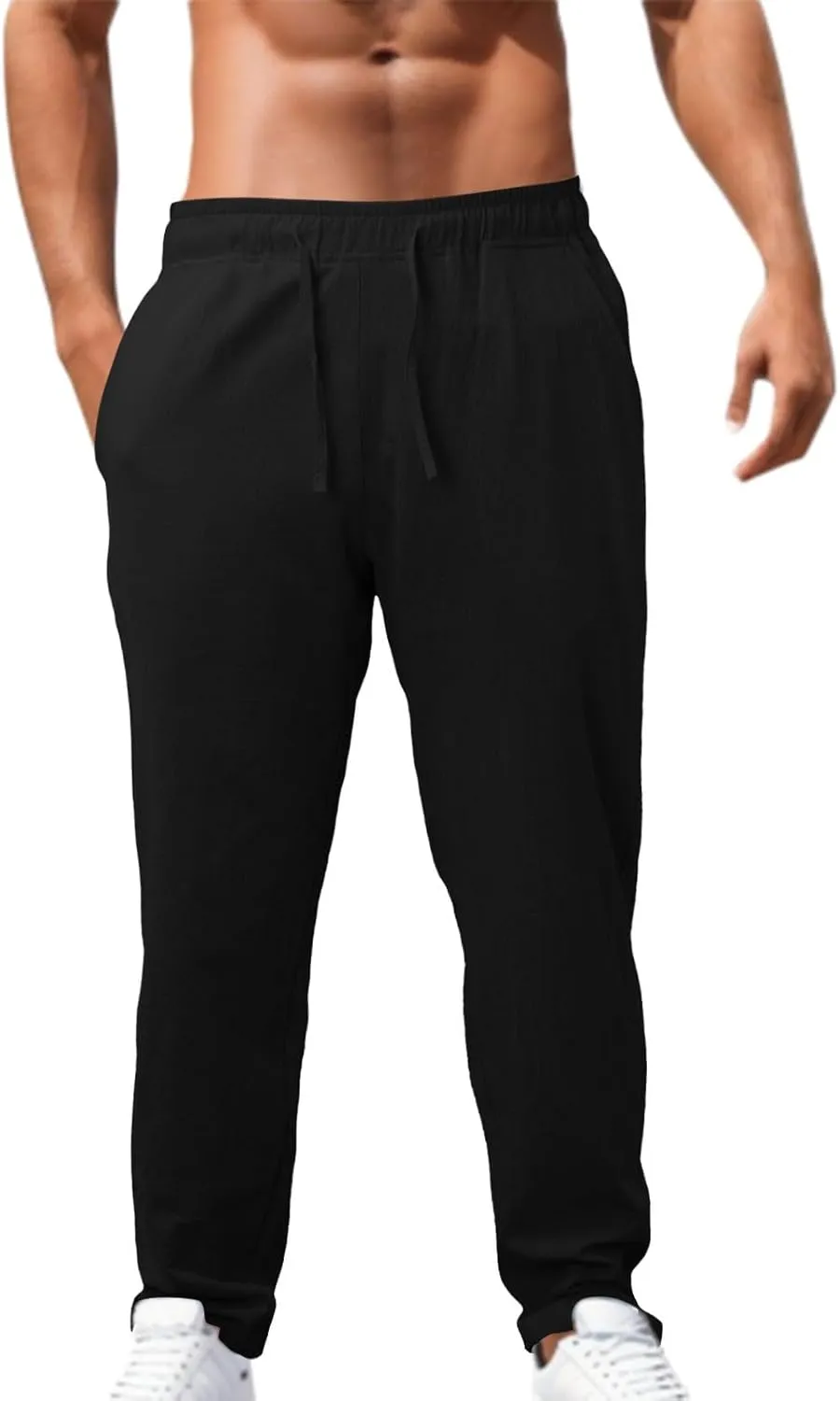 Mens Cotton Joggers Elastic Waist Loose Fit Lightweight Hiking Pants Casual Solid Plus Size Straight Leg Athletic Sweatpants