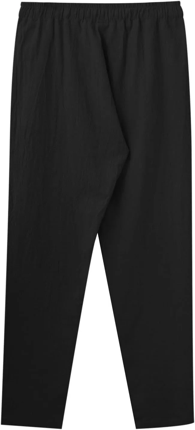 Mens Cotton Joggers Elastic Waist Loose Fit Lightweight Hiking Pants Casual Solid Plus Size Straight Leg Athletic Sweatpants