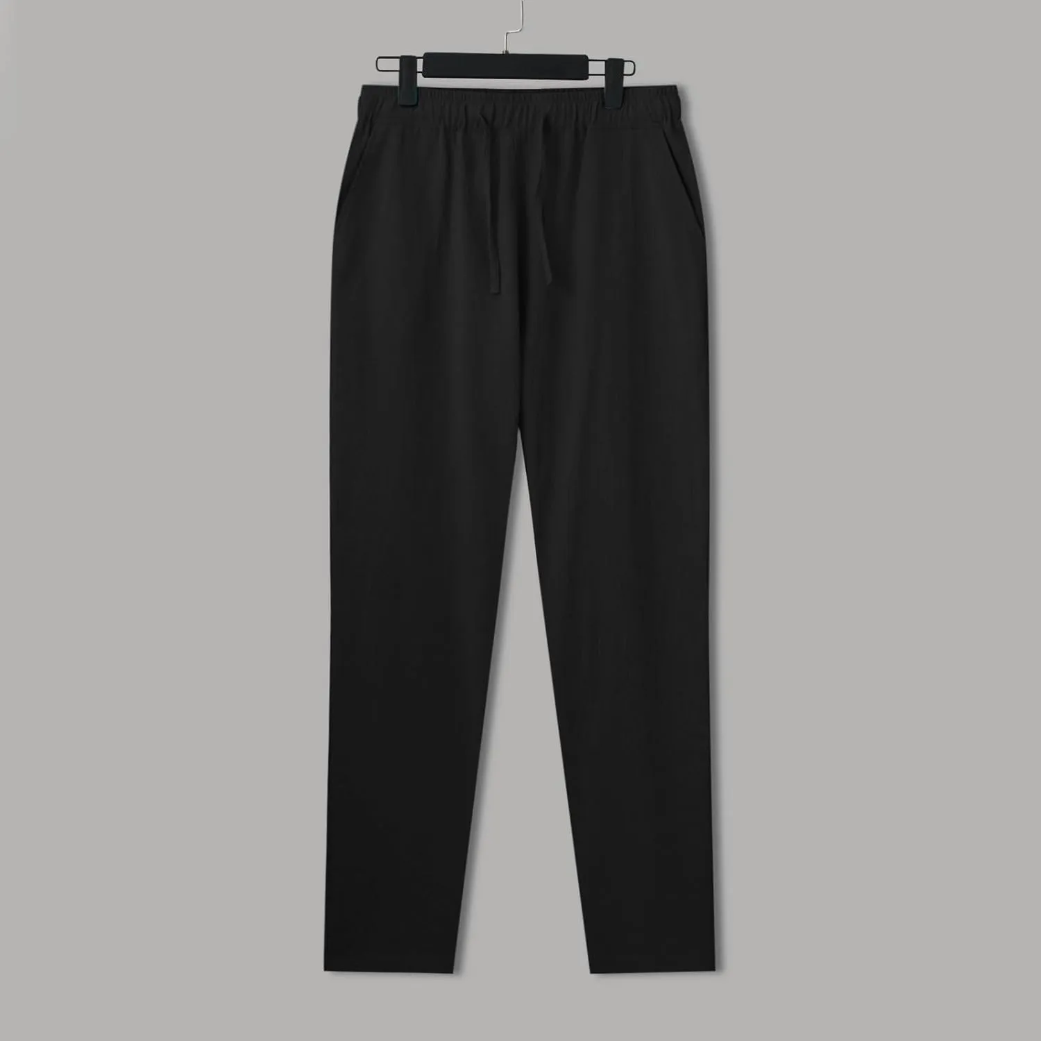 Mens Cotton Joggers Elastic Waist Loose Fit Lightweight Hiking Pants Casual Solid Plus Size Straight Leg Athletic Sweatpants