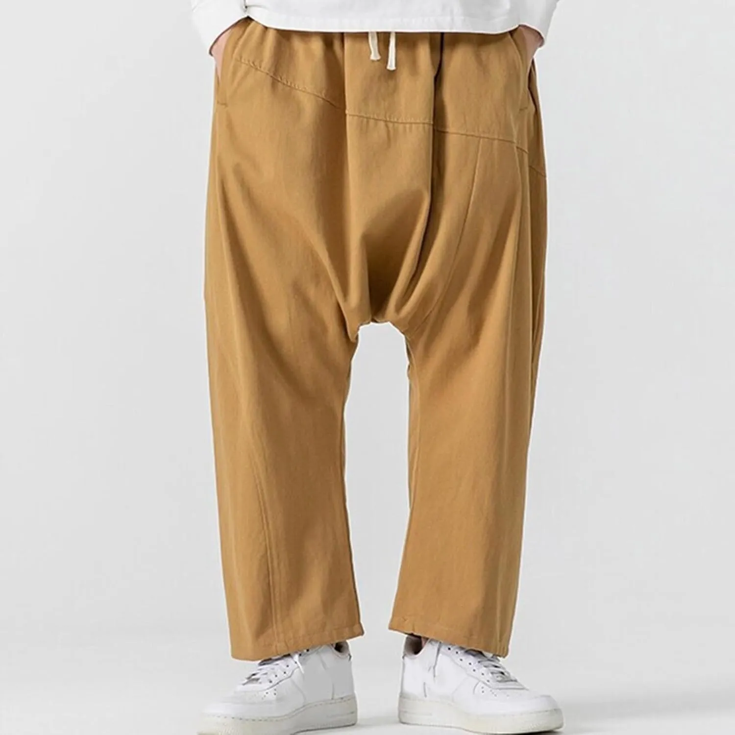 Men's Crotch Pants Summer Drawstring Elastic Waist Trendy Pockets Casual Leisure Style Sport Comfy Fashion Trousers