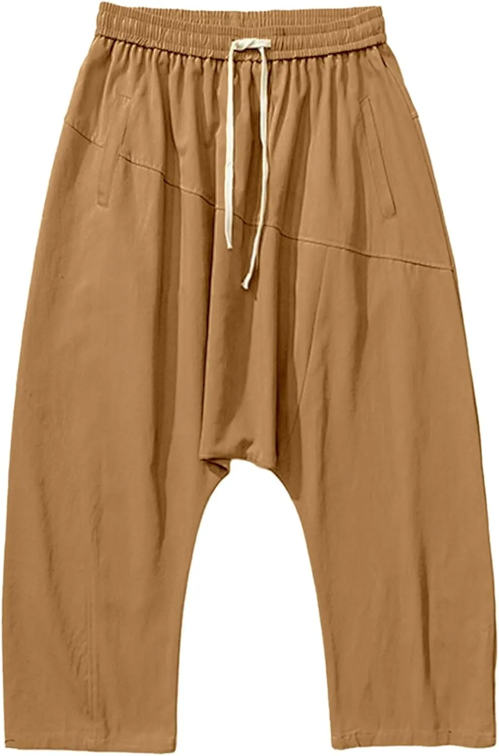 Men's Crotch Pants Summer Drawstring Elastic Waist Trendy Pockets Casual Leisure Style Sport Comfy Fashion Trousers