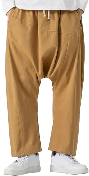 Men's Crotch Pants Summer Drawstring Elastic Waist Trendy Pockets Casual Leisure Style Sport Comfy Fashion Trousers