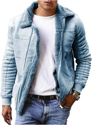 Men's Faux Leather Bomber Jacket Fur Collar Aviator Coat Thermal Lined for Winter