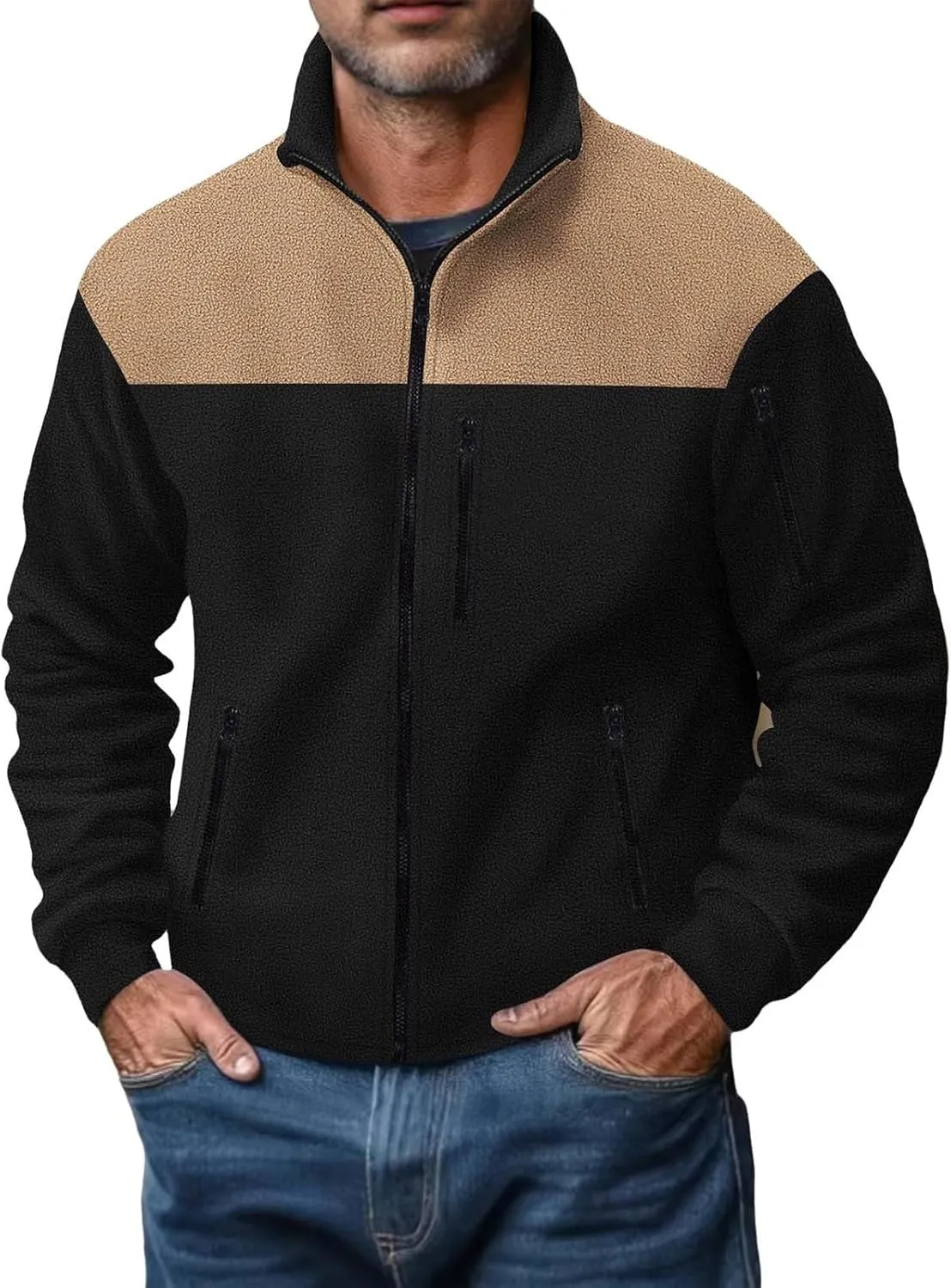 Men's Fleece Jackets Full Zip Lightweight Outdoor Hiking Jackets with Pockets Winter Casual Long Sleeve Warm Outwear