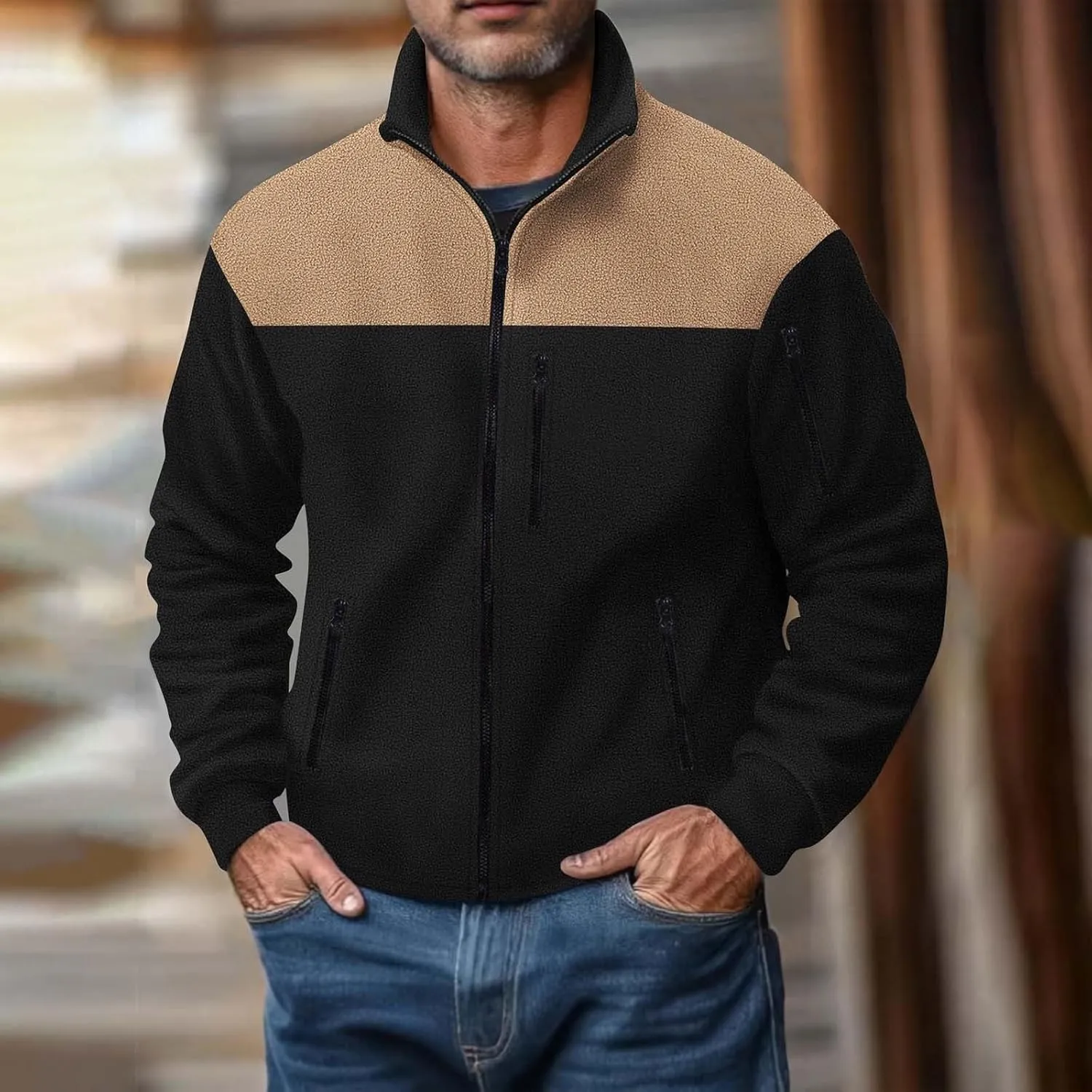 Men's Fleece Jackets Full Zip Lightweight Outdoor Hiking Jackets with Pockets Winter Casual Long Sleeve Warm Outwear