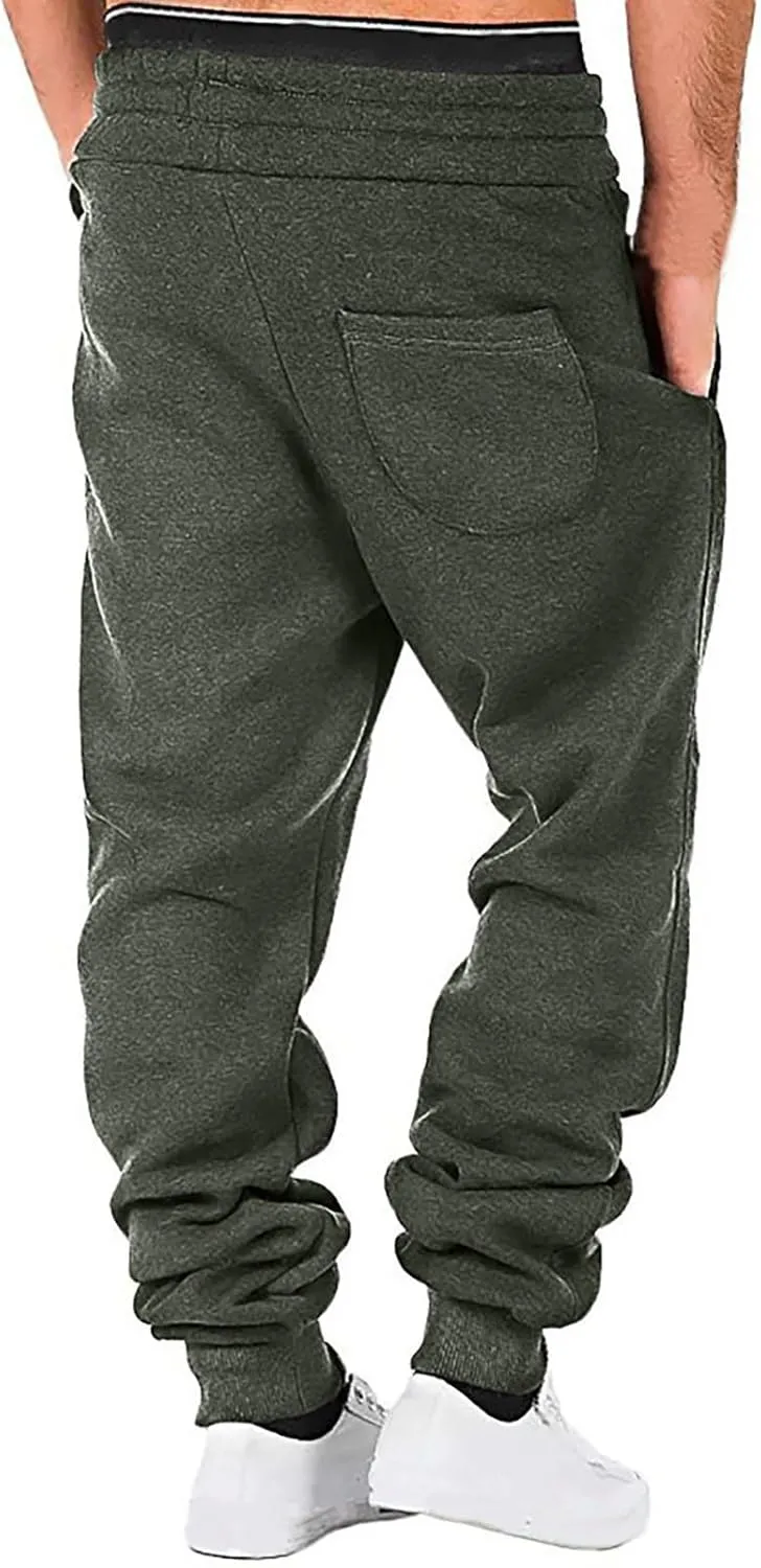 Men's Fleece Lined Sweatpants Plus Size Warm Pants Drawstring Elastic Waisted Joggers Pants Gym Lounge Sweatpants