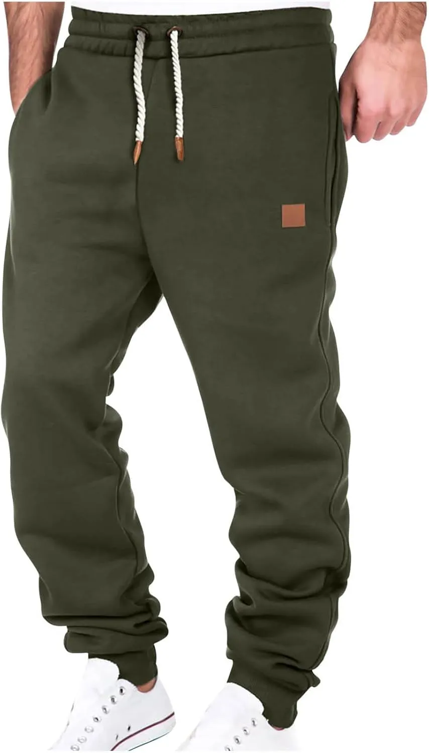 Men's Fleece Lined Sweatpants Plus Size Warm Pants Drawstring Elastic Waisted Joggers Pants Gym Lounge Sweatpants