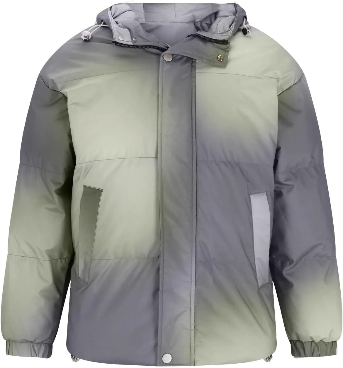 Men's Gradient Hooded Puffer Jacket Winter Warm Down Bubble Coats